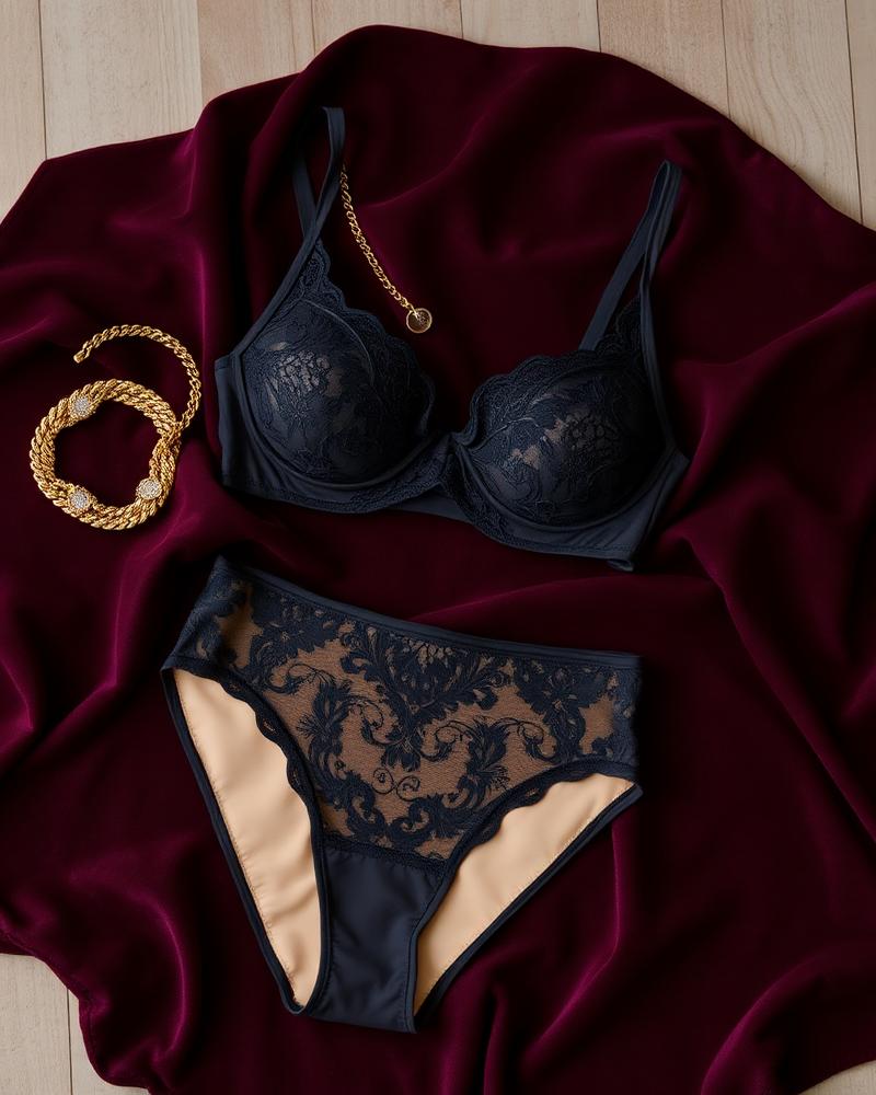 Midnight Damask Lace Bra